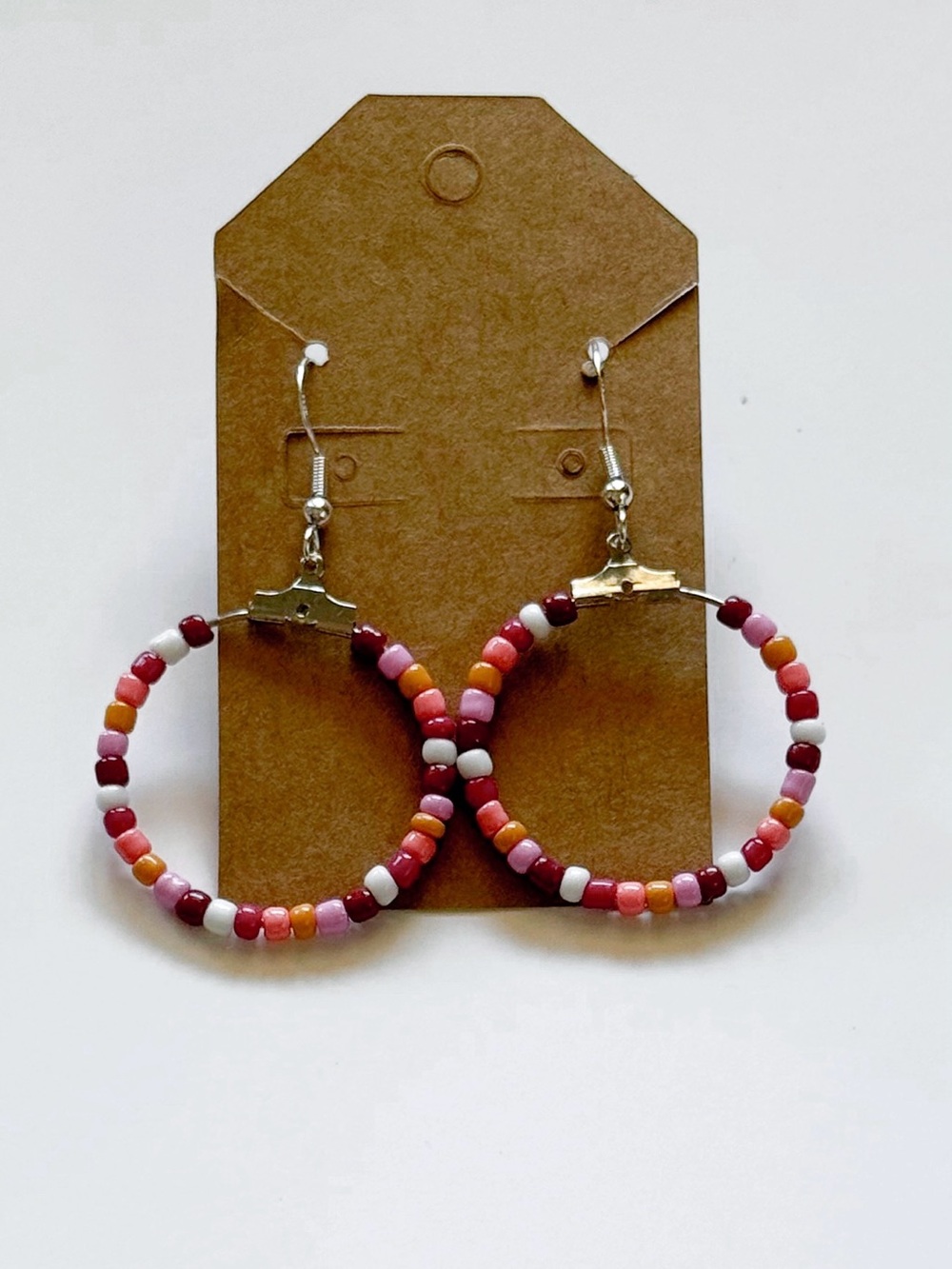 Beaded Hoop Earrings - Multicolor Pink & Red